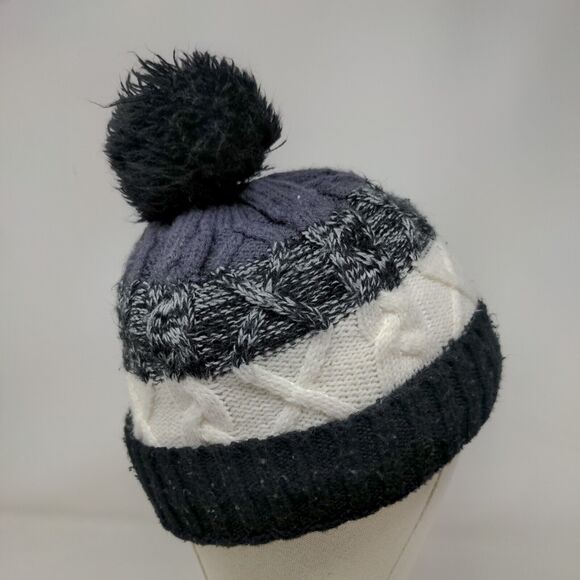 Britt's Knits Beanie Hat Multicolor One Size Stretch Hand Knitted Pom Pom - Picture 4 of 9